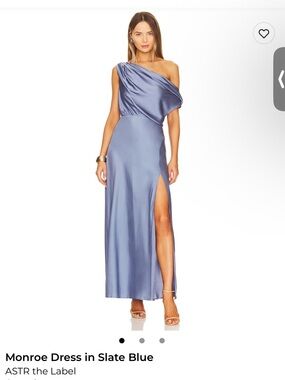 Astr One-Shoulder Satin Maxi Dress in Slate Blue